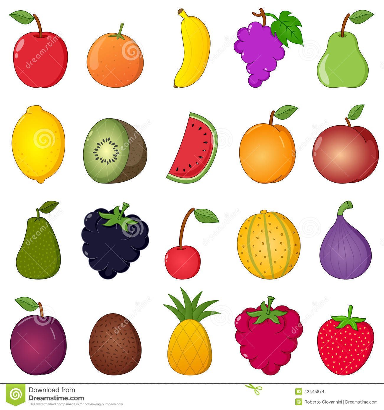 Estilo Colorido Dos Desenhos Animados Da ColeÃ§Ã£o Dos Frutos